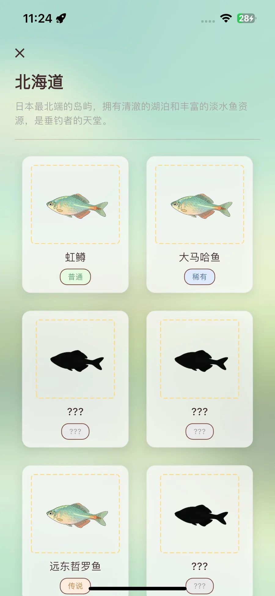 Atlas detail showing collected and locked fish